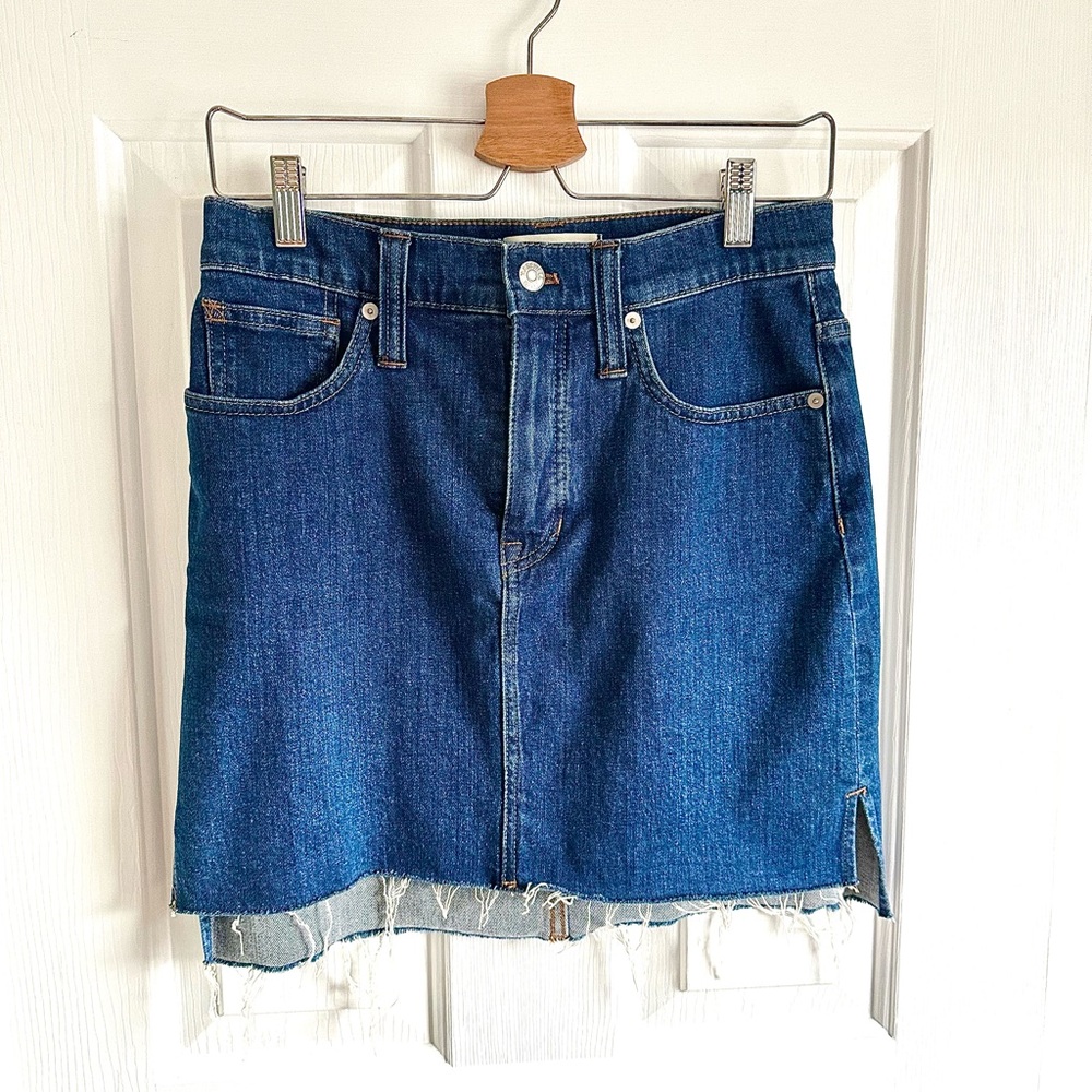 Stretch Denim Straight Mini Skirt: Step-Hem Edition